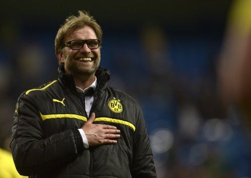 Borussia Dortmund head coach Jurgen Klopp celebrates at the end of the UEFA Champions League semi on April 30, 2013