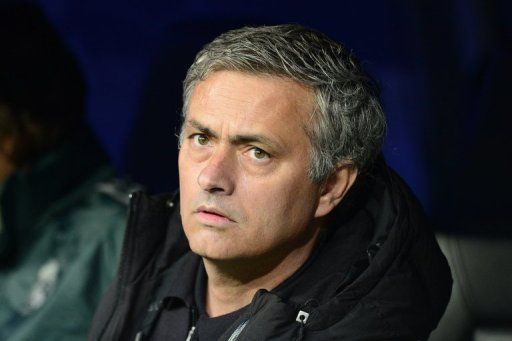 Real Madrid coach Jose Mourinho, at the Madrid&#039;s Santiago Bernabeu stadium, April 30, 2013