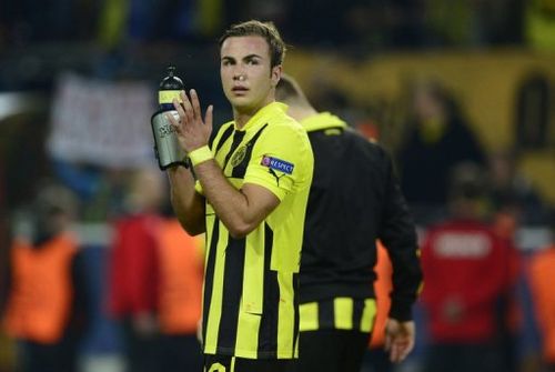 Borussia Dortmund's Mario Goetze celebrates after the Champions League match over Real Madrid, on April 24, 2013