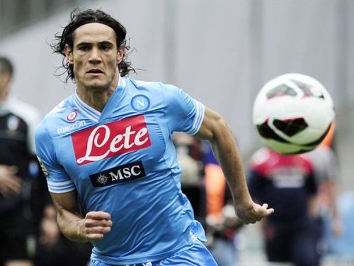 Napoli's Edinson Cavani during a Serie A match against Cagliari at the San Paolo Stadium in Naples on April 21, 2013