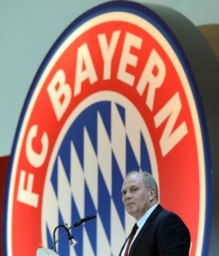 Uli Hoeness at a Bayern Munich shareholders meeting in Munich, on November 18, 2011