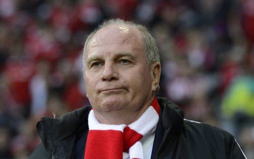 Bayern Munich president Uli Hoeness before the Bundesliga match against Hanover 96 on November 24, 2012