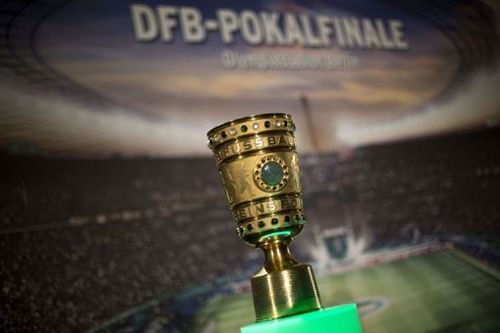 The German DFB Cup trophy is on display at the Rotes Rathaus city hall in Berlin on May 7, 2013