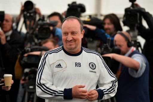 Chelsea interim manager Rafael Benitez arrives for a press conference in Surrey, south of London, on May 9, 2013
