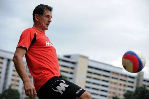 Singapore footballer Aleksandar Duric is pictured during a training session at the Clementi Stadium on May 10, 2013