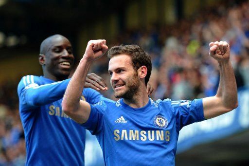 Chelsea&#039;s Juan Mata celebrates after scoring on May 19, 2013