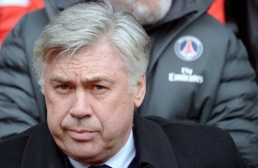 PSG coach Carlo Ancelotti attends his side&#039;s Ligue 1 match against Rennes on April 6, 2013