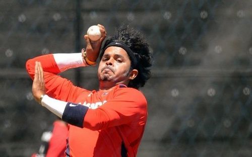 India's Test paceman Shanthakumaran Sreesanth pictured during a training session in Bangalore on March 3, 2011