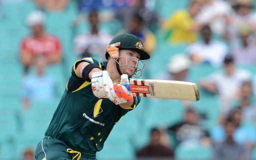 Australia&#039;s David Warner in action during a one-day match against Sri Lanka in Sydney, on January 20, 2013