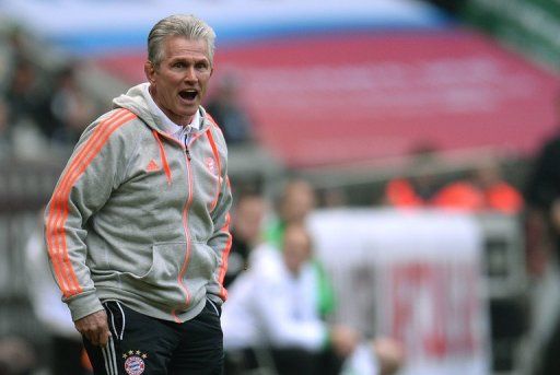 Bayern Munich coach Jupp Heynckes reacts during a Bundesliga match in Germany on May 18, 2013