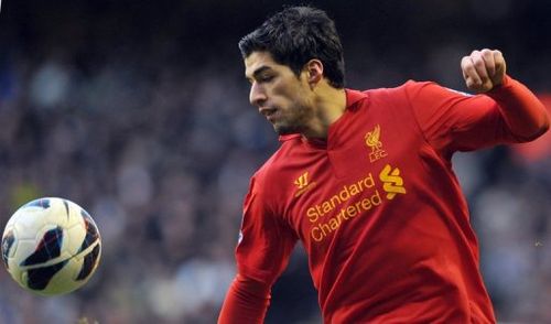 Liverpool's Luis Suarez controls the ball during a league match against Tottenham Hotspur at Anfield, on March 10, 2013