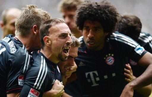 (From L) Bayern Munich&#039;s Franck Ribery, Philipp Lahm and Dante, pictured in M&#039;gladbach, Germany, on May 18, 2013