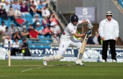 England batsman Joe Root plays a shot at the Headingley stadium in Leeds on May 25, 2013