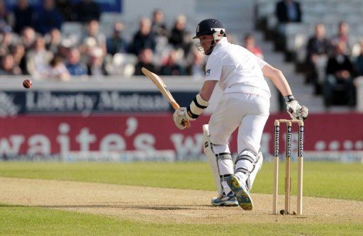 England batsman Graeme Swann runs after playing a shot at the Headingley stadium in Leeds on May 25, 2013