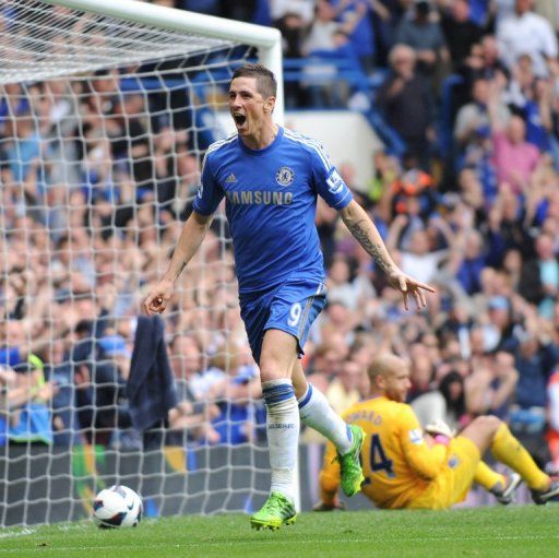 Chelsea&#039;s Spanish striker Fernando Torres at Stamford Bridge in London on May 19, 2013