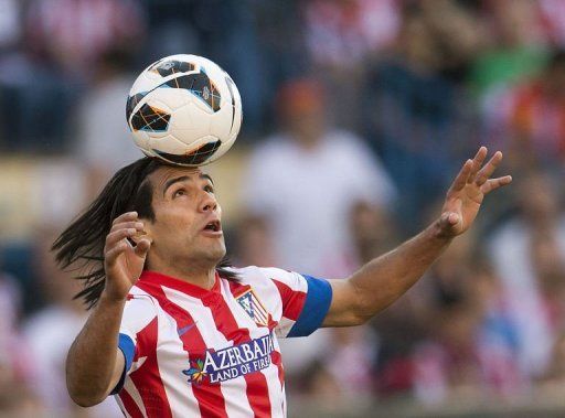 Atletico Madrid&#039;s Colombian forward Radamel Falcao at the Vicente Calderon stadium in Madrid on May 12, 2013