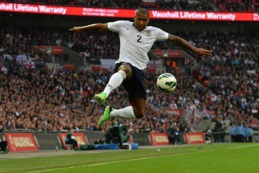 England defender Glen Johnson controls the ball in north London on May 29, 2013