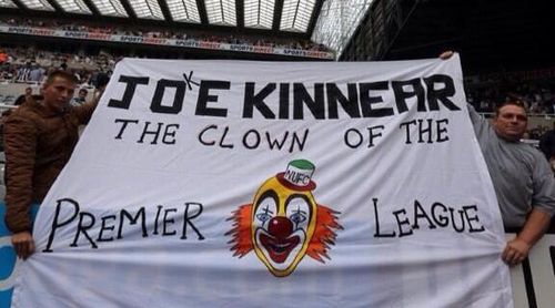 The 'Joke' Joe Kinnear banner confiscated by the Newcastle Stewards 