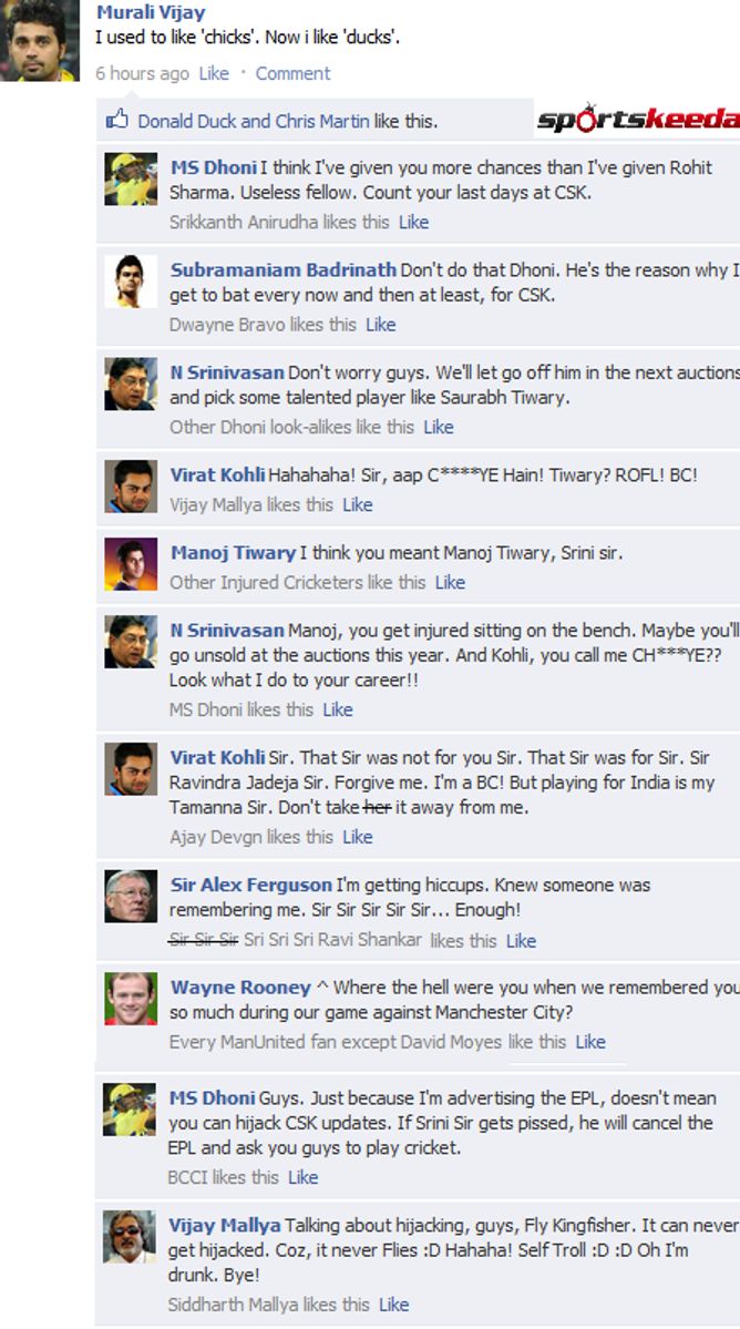 Fake FB Wall: CSK Troll Fest on Vijay's Wall