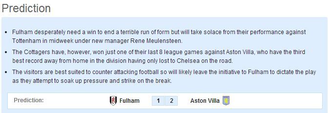 fulham villa prediction