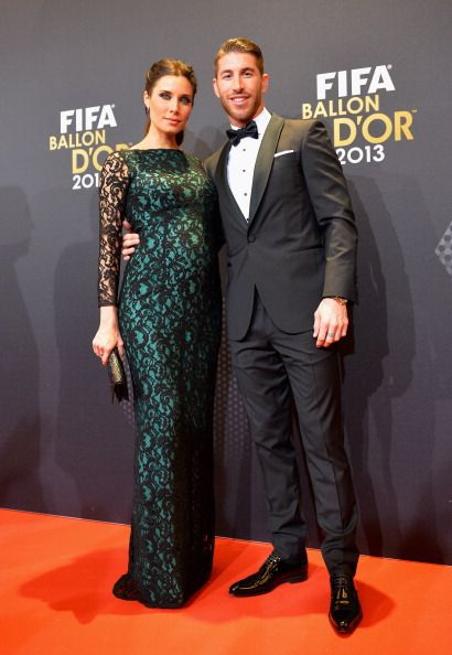 Sergio Ramos of Spain and Real Madrid poses with Pilar Rubio