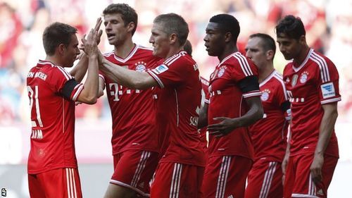 Bayern celebrate on scoring 