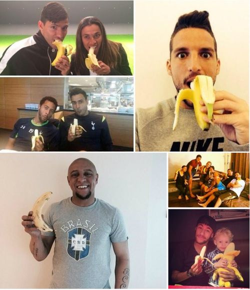 Footballers selfie eating bananas