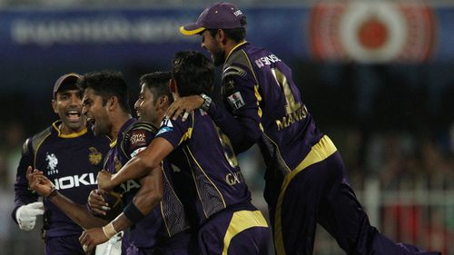 Kolkata Knight Riders celebrate their narrow win over Royal Challengers Bangalore