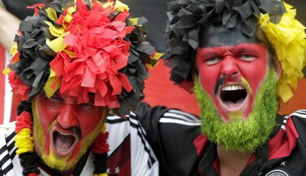German fans celebrate a goal against Brazil during the first semi-final of the 2014 FIFA World Cup