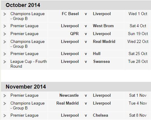 Liverpool&#039;s fixtures in the next few weeks