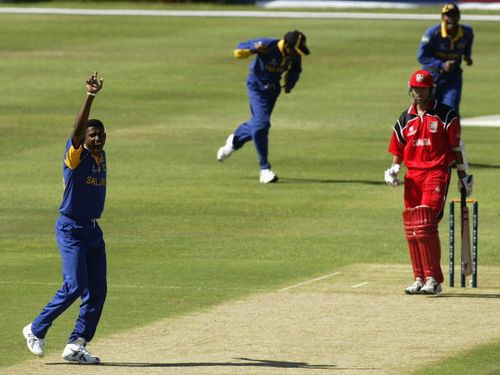 John Davison of Canada is dismissed by Prabath Nissanka in the 2003 World Cup