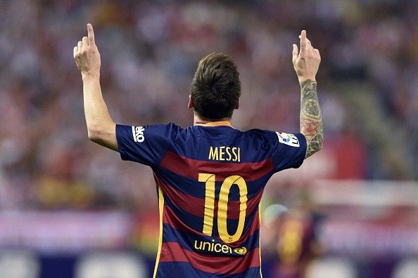 Lionel Messi celebrate Barcelona Atletico Madrid