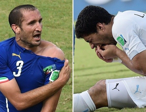 Luis Suarez bites Giorgio Chiellini