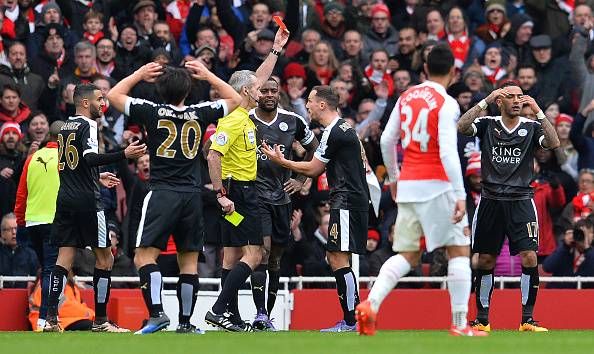 Danny Simpson red card Arsenal Leicester City