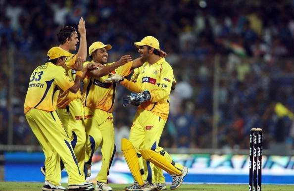 Dhoni is ecstatic after his team beat the Mumbai Indians in the IPL Final in 2010