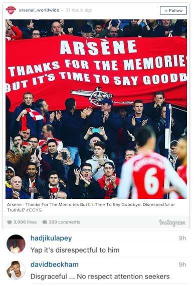 Beckham Instagram Arsenal Disgraceful Morgan