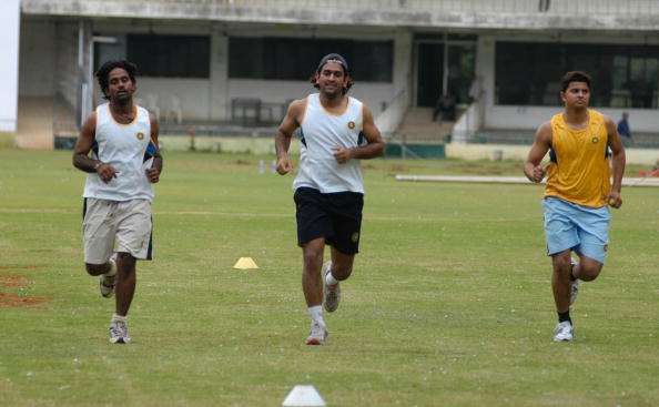 Venugopal Rao (left) trains with Suresh Raina (right) ahead of their ODI debuts 