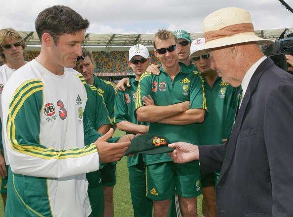 Michael Hussey was presented his Test cap in late 2005