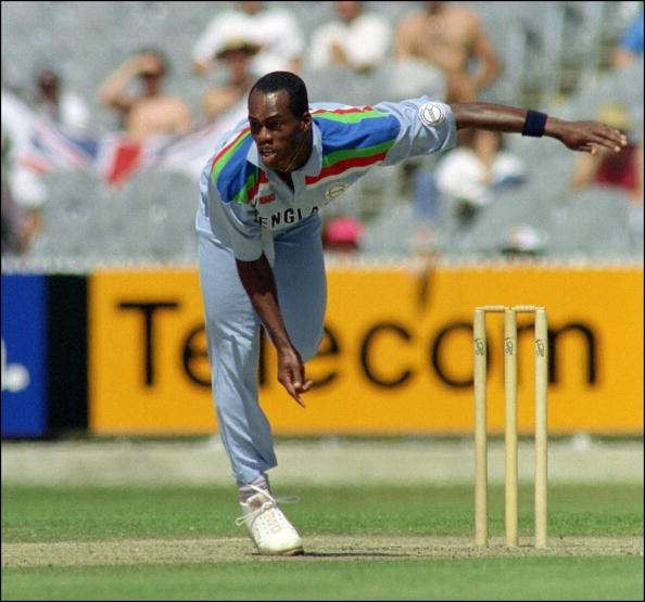 Chris Lewis in action for England in an ODI