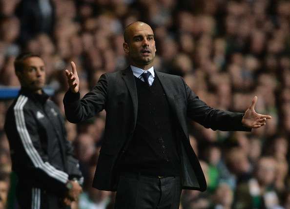 GLASGOW, SCOTLAND - SEPTEMBER 28: Manchester City manger Pep Guardiola reacts on the side line during the UEFA Champions League match between Celtic FC and Manchester City FC at Celtic Park on September 28, 2016 in Glasgow, Scotland. (Photo by Mark Runnacles/Getty Images)