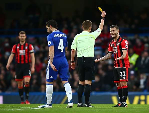 LONDON, ENGLAND - DECEMBER 26:  Jack Wilshere of AFC Bournemouth is shown a yellow card during the Premier League match between Chelsea and AFC Bournemouth at Stamford Bridge on December 26, 2016 in London, England.  (Photo by Jordan Mansfield/Getty Images)