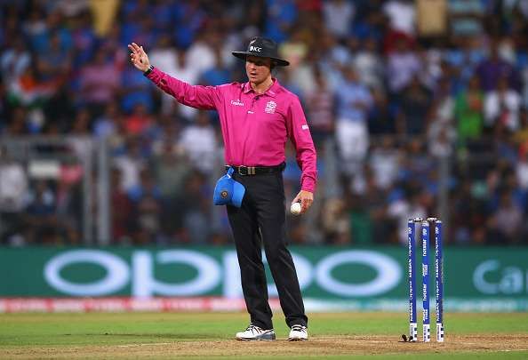 Umpire Richard Kettleborough calls a no-ball after Lendl Simmons was caught off the bowling of Ravichandran Ashwin 