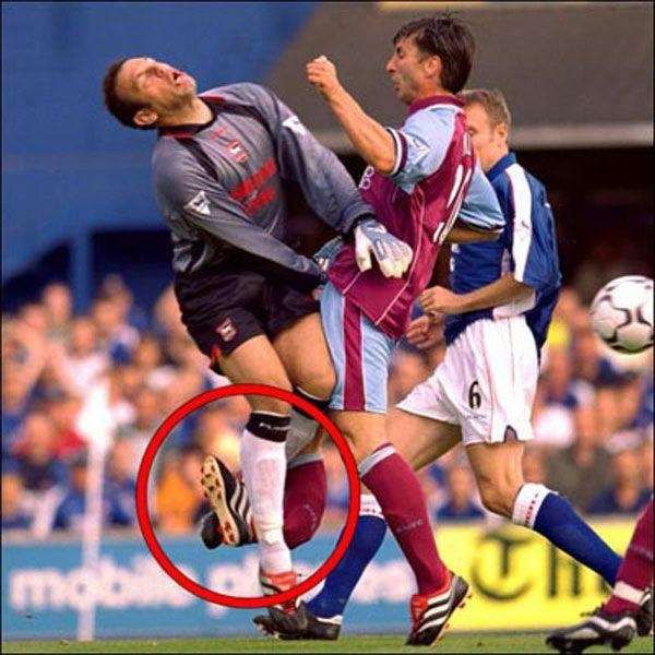 Luc Nilis’ leg shatters after a collision with the goalkeeper.