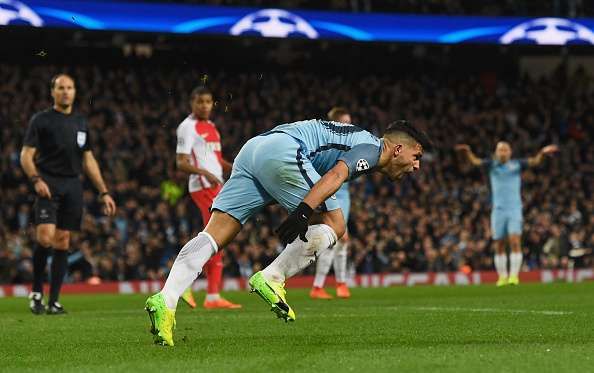 MANCHESTER, ENGLAND - FEBRUARY 21:  Sergio Aguero of Manchester City celebrates as he scores their third goal during the UEFA Champions League Round of 16 first leg match between Manchester City FC and AS Monaco at Etihad Stadium on February 21, 2017 in Manchester, United Kingdom.  (Photo by Stu Forster/Getty Images)