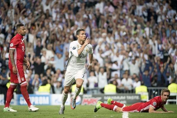 Ronaldo rejoices after scoring one of his goals against Bayern in the 2016-17 quarterfinals