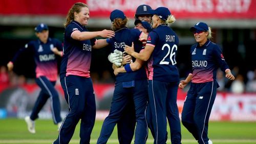 England celebrate one of six Anya Shrubsole's in a thrilling World Cup final