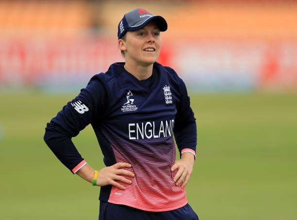 LEICESTER, ENGLAND - JUNE 27:  Heather Knight of England looks on before the Women's ICC World Cup group match between England and Pakistan at Grace Road on June 27, 2017 in Leicester, England. (Photo by Richard Heathcote/Getty Images)