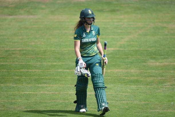 BRISTOL, ENGLAND - JULY 18: Laura Wolvaardt of South Africa walks of the pitch after been bowled during the Semi-Final ICC Women&#039;s World Cup 2017 match between England and South Africa at The Brightside Ground on July 18, 2017 in Bristol, England. (Photo by Nathan Stirk/Getty Images)